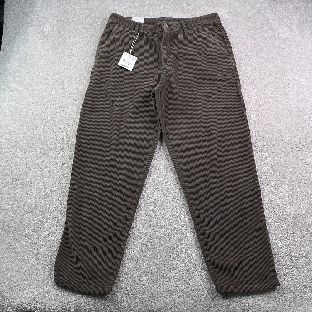 NEW Zara Pants Mens 34x28 Brown Corduroy Carrot Fit Tapered Flat Front Cords